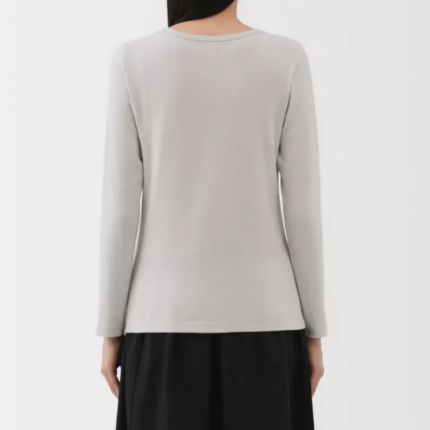 Women's Stretch Ribbed Crew Neck Long Sleeve T-Shirt