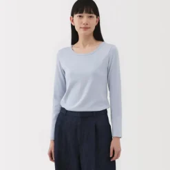 Women's Stretch Ribbed Crew Neck Long Sleeve T-Shirt