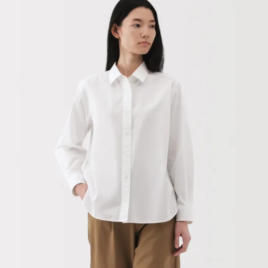 Women's Washed Broadcloth Regular Collar Long Sleeve Shirt