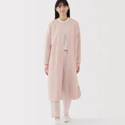 Women's Washed Broadcloth Stand Collar Long Sleeve Striped Dress