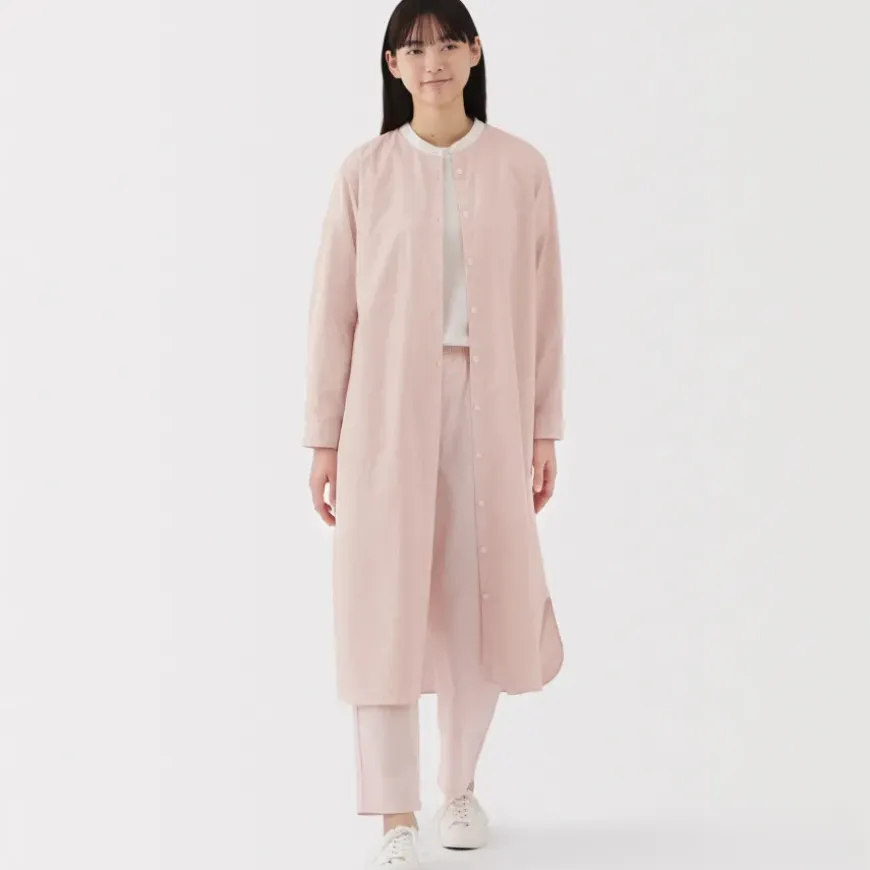 Women's Washed Broadcloth Stand Collar Long Sleeve Striped Dress