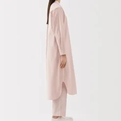 Women's Washed Broadcloth Stand Collar Long Sleeve Striped Dress
