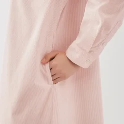 Women's Washed Broadcloth Stand Collar Long Sleeve Striped Dress