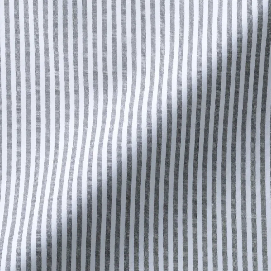 Women's Washed Broadcloth Stand Collar Long Sleeve Striped Dress
