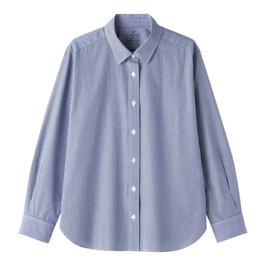 Women's Washed Broadcloth Regular Collar Long Sleeve Striped Shirt
