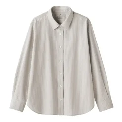 Women's Washed Broadcloth Regular Collar Long Sleeve Striped Shirt