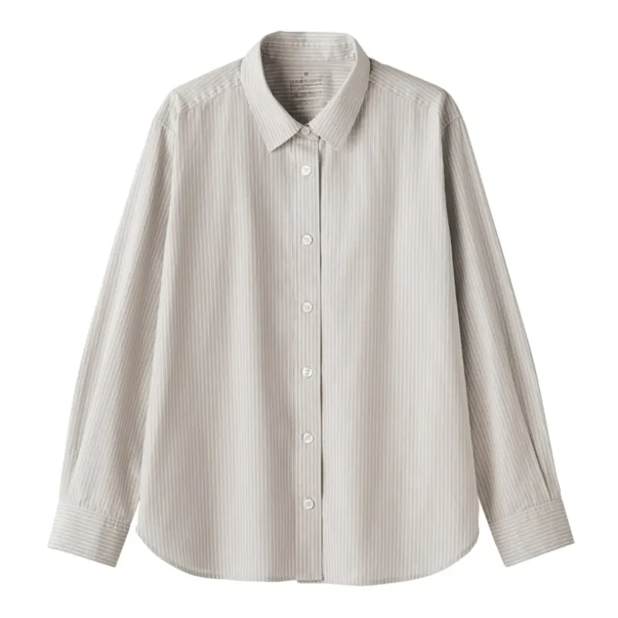 Women's Washed Broadcloth Regular Collar Long Sleeve Striped Shirt