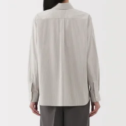 Women's Washed Broadcloth Regular Collar Long Sleeve Striped Shirt