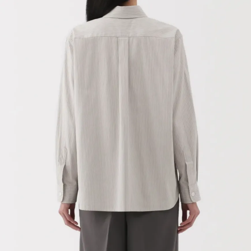 Women's Washed Broadcloth Regular Collar Long Sleeve Striped Shirt