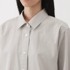 Women's Washed Broadcloth Regular Collar Long Sleeve Striped Shirt