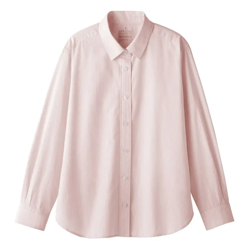 Women's Washed Broadcloth Regular Collar Long Sleeve Striped Shirt