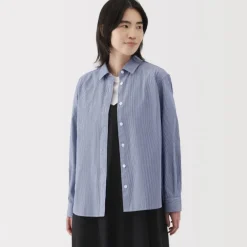 Women's Washed Broadcloth Regular Collar Long Sleeve Striped Shirt
