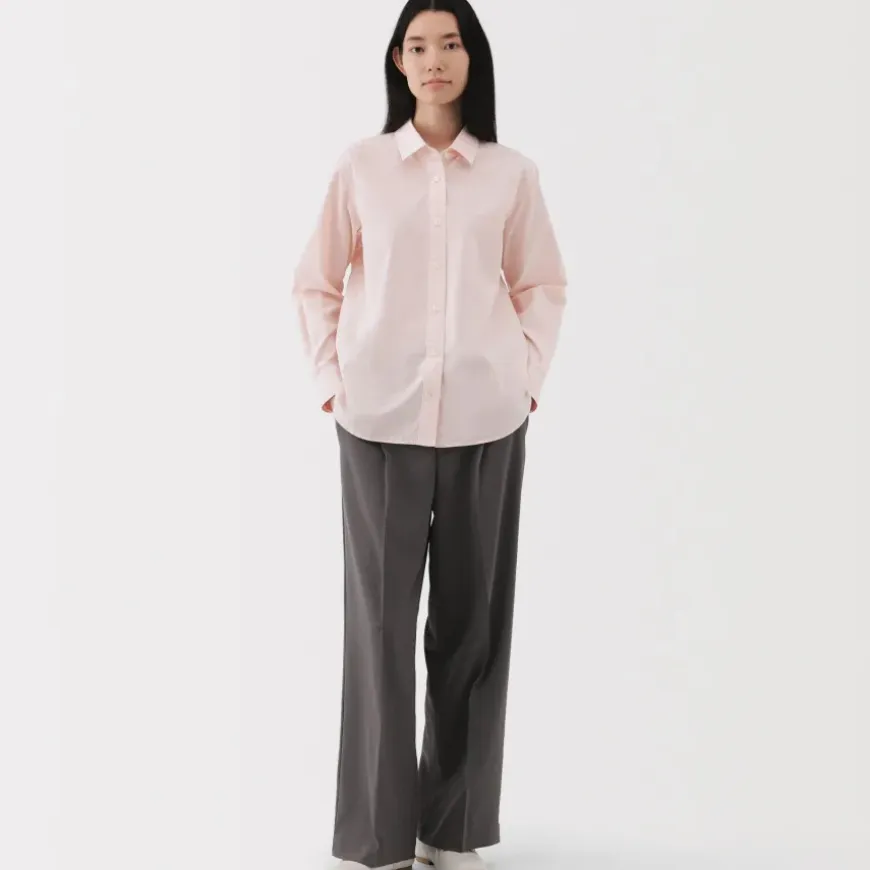 Women's Washed Broadcloth Regular Collar Long Sleeve Striped Shirt