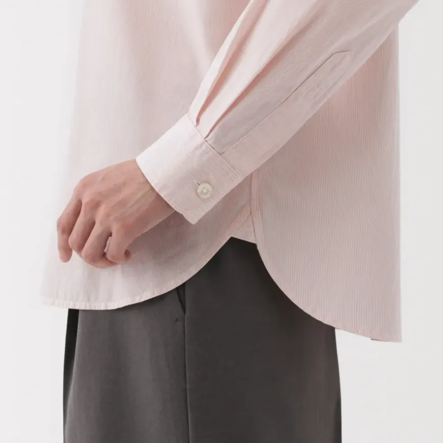 Women's Washed Broadcloth Regular Collar Long Sleeve Striped Shirt