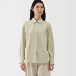 Women's Washed Broadcloth Regular Collar Long Sleeve Striped Shirt