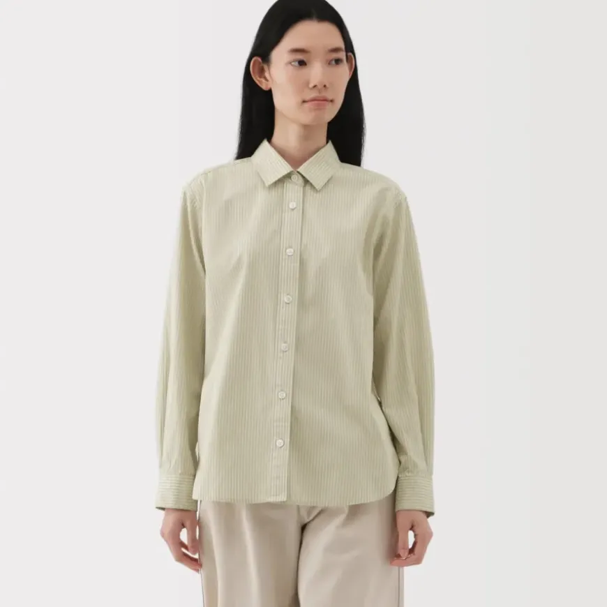 Women's Washed Broadcloth Regular Collar Long Sleeve Striped Shirt