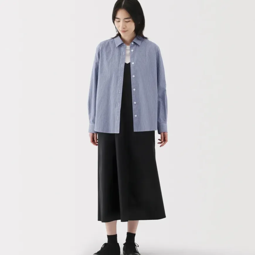 Women's Washed Broadcloth Regular Collar Long Sleeve Striped Shirt