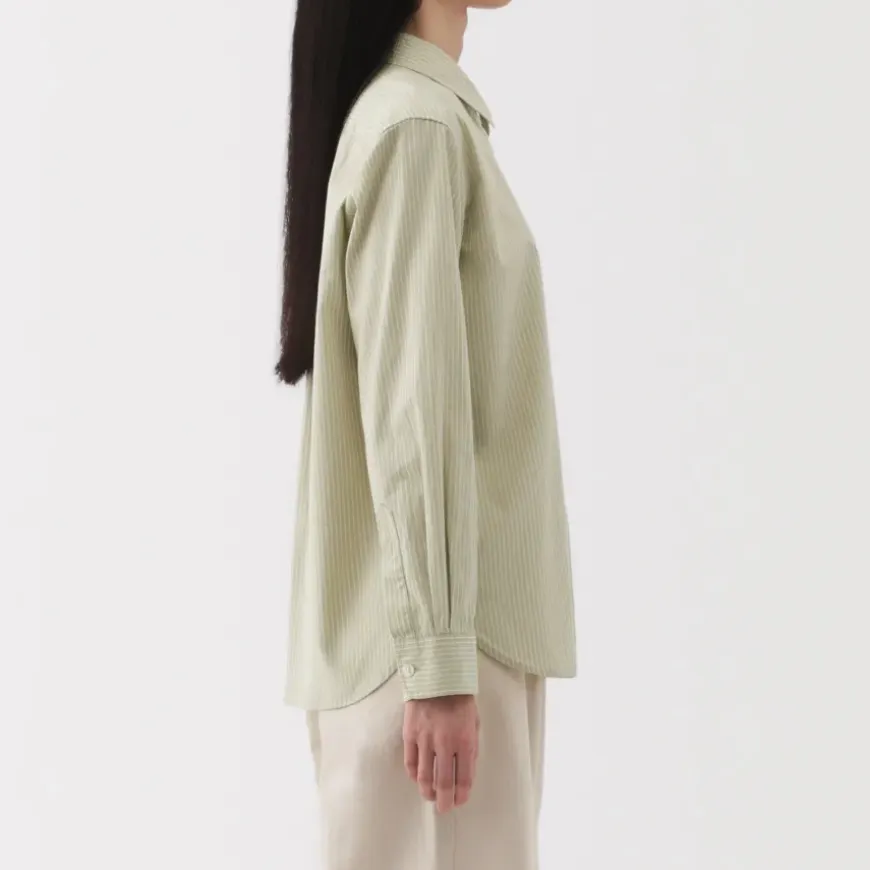 Women's Washed Broadcloth Regular Collar Long Sleeve Striped Shirt