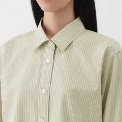 Women's Washed Broadcloth Regular Collar Long Sleeve Striped Shirt