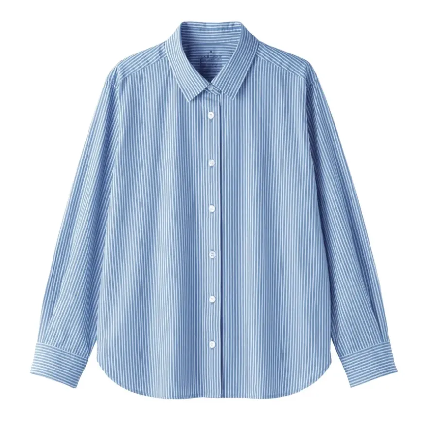 Women's Washed Broadcloth Regular Collar Long Sleeve Striped Shirt