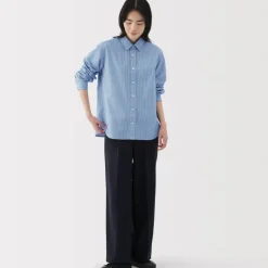 Women's Washed Broadcloth Regular Collar Long Sleeve Striped Shirt