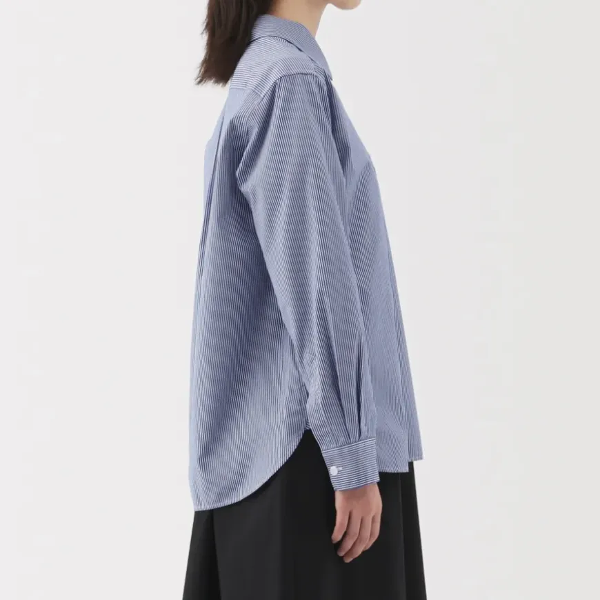 Women's Washed Broadcloth Regular Collar Long Sleeve Striped Shirt