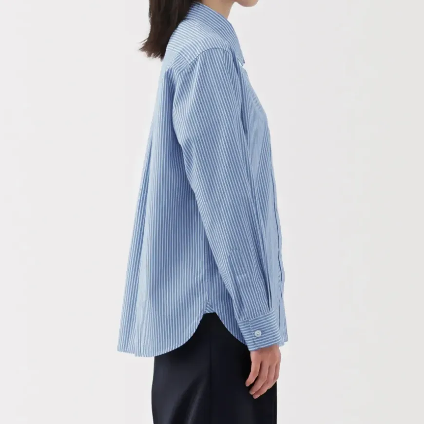 Women's Washed Broadcloth Regular Collar Long Sleeve Striped Shirt