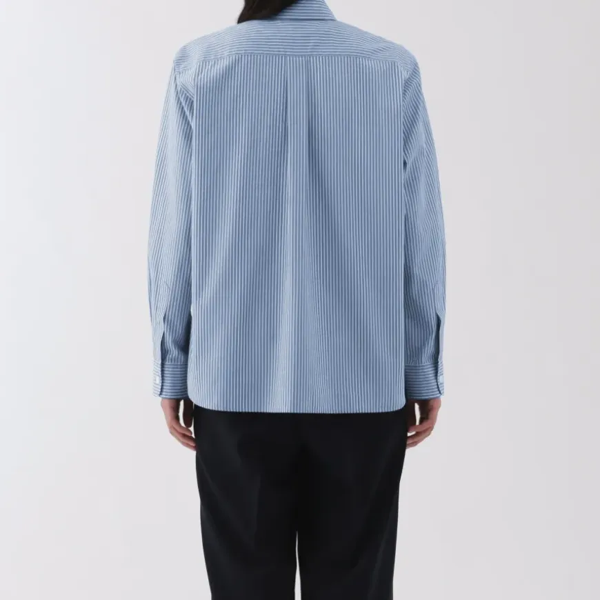 Women's Washed Broadcloth Regular Collar Long Sleeve Striped Shirt