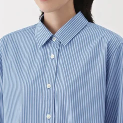 Women's Washed Broadcloth Regular Collar Long Sleeve Striped Shirt