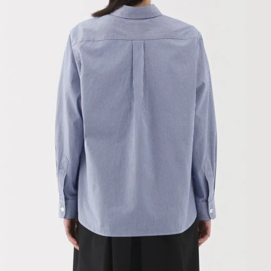 Women's Washed Broadcloth Regular Collar Long Sleeve Striped Shirt
