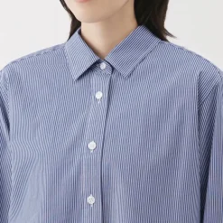 Women's Washed Broadcloth Regular Collar Long Sleeve Striped Shirt