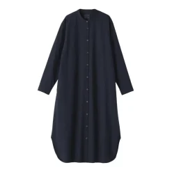 Women's Washed Broadcloth Stand Collar Long-Sleeve Dress