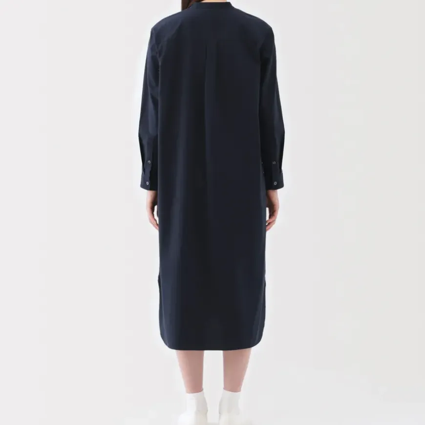 Women's Washed Broadcloth Stand Collar Long-Sleeve Dress