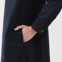 Women's Washed Broadcloth Stand Collar Long-Sleeve Dress