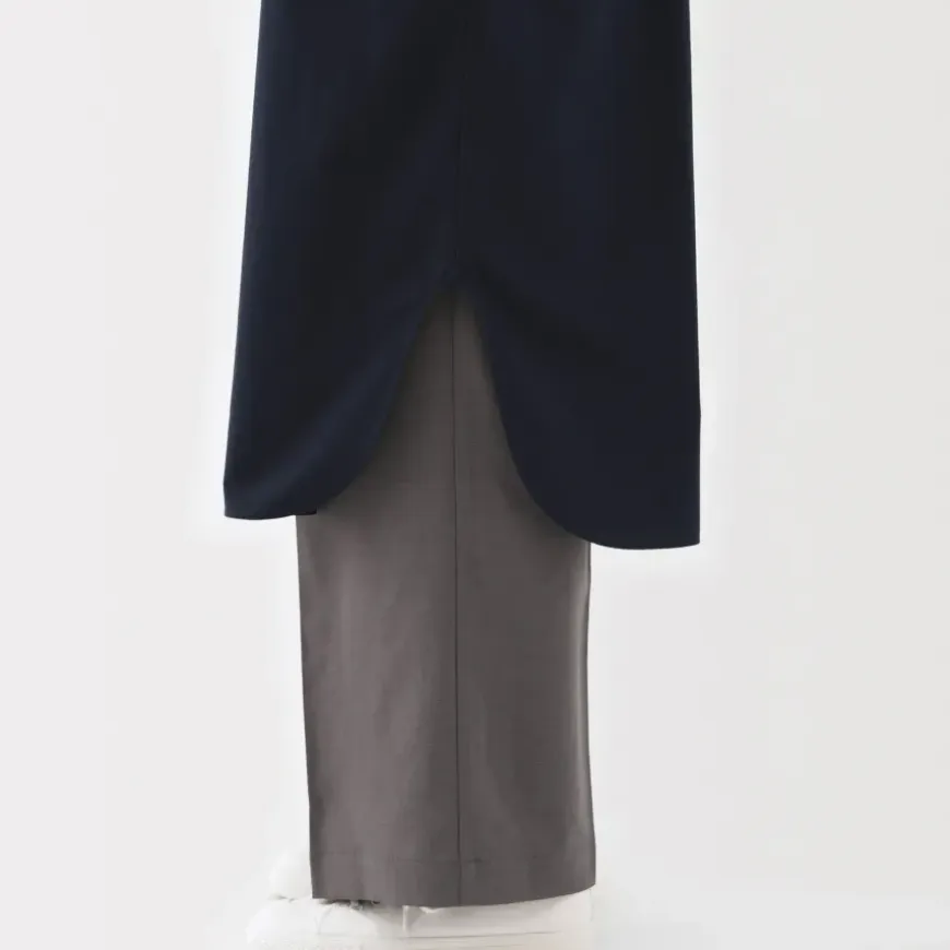Women's Washed Broadcloth Stand Collar Long-Sleeve Dress