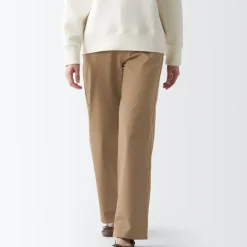 Women's 4-Way Stretch Chino Wide Straight Pants (L 32inch / 80cm)