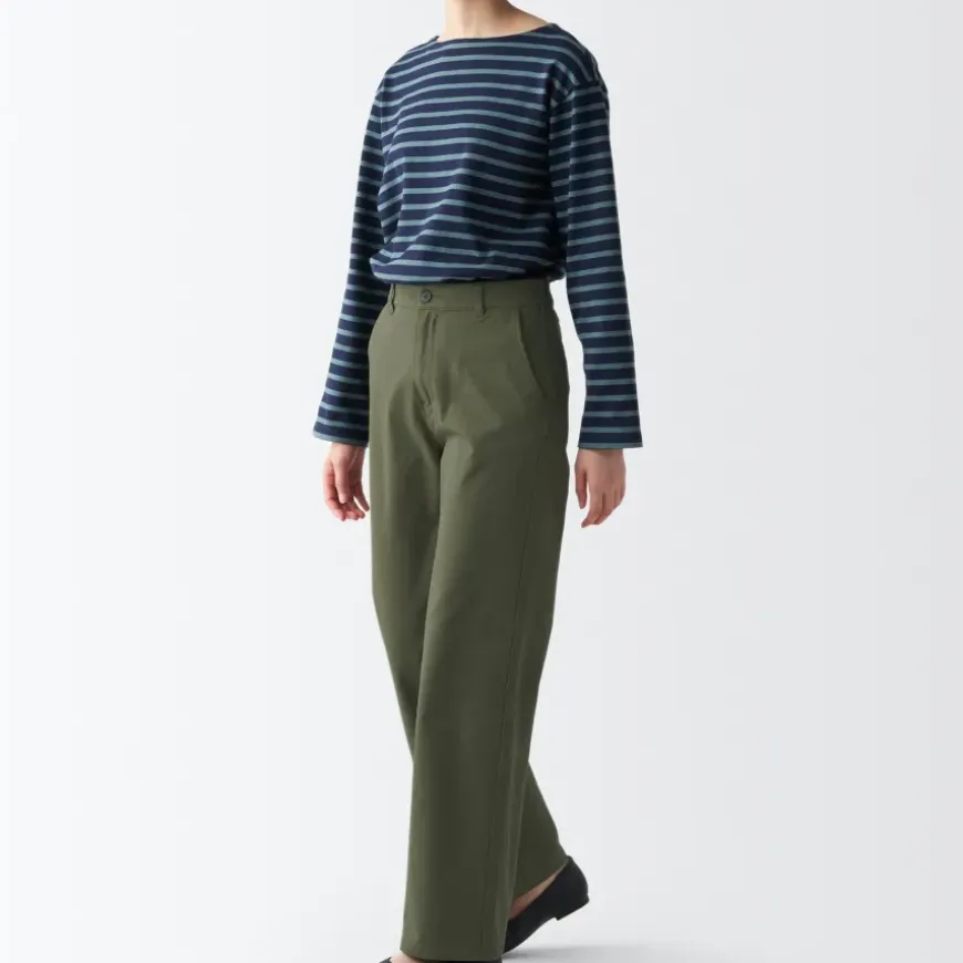 Women's 4-Way Stretch Chino Wide Straight Pants (L 32inch / 80cm)